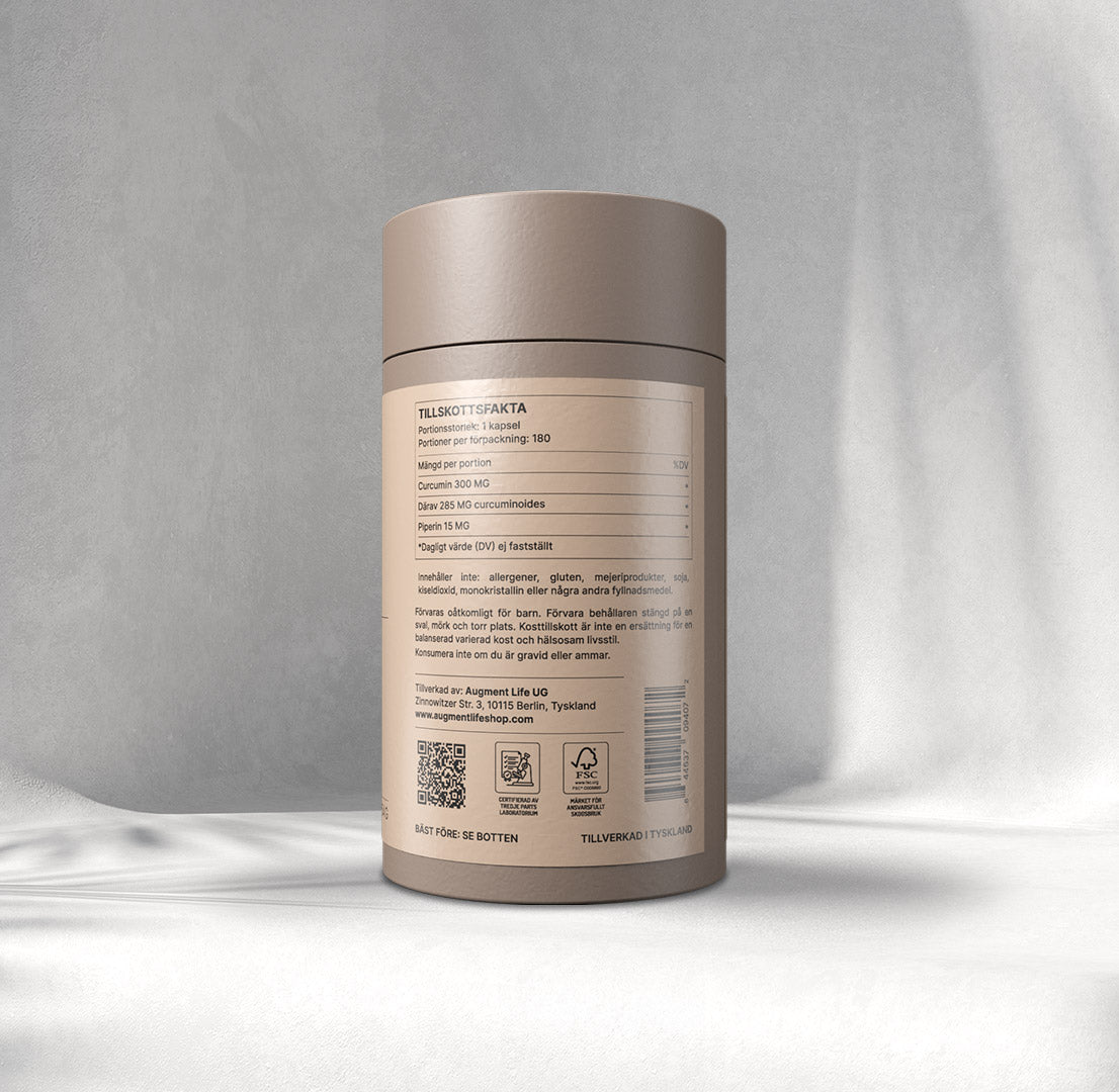 Curcumin med piperin - 300 mg kapslar - 95% Curcuminoides - Curcuma Longa L