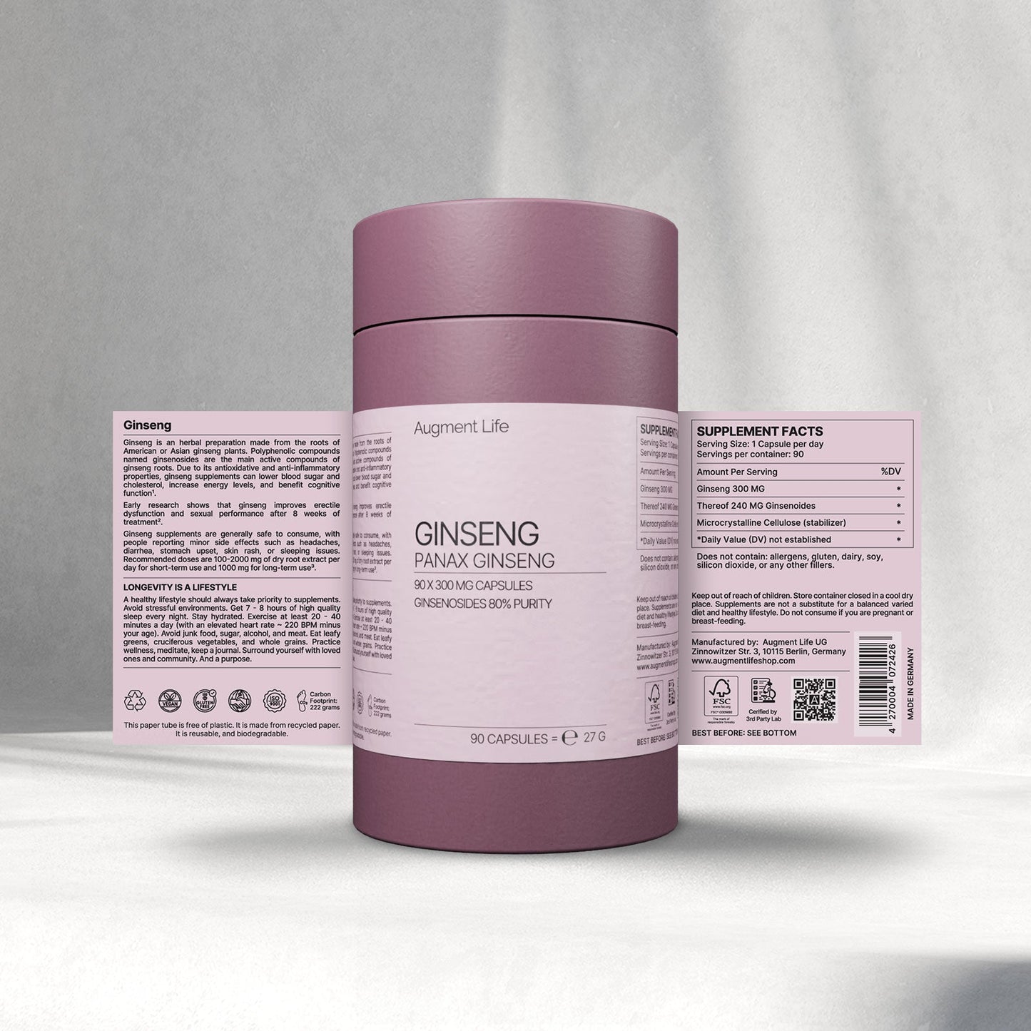 Ginseng - 300 mg x 90 kapslar - Panax Ginseng - 80% Ginsenosider