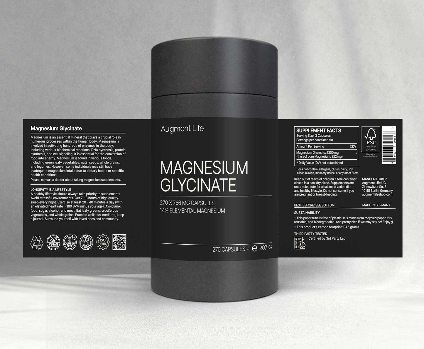 Magnesiumglycinat - pulver - 20% elementärt magnesium