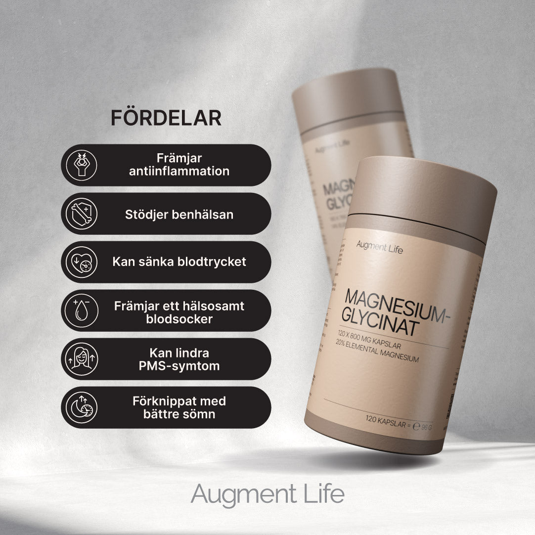 Magnesiumglycinat - 800 mg kapslar - 20% elementärt magnesium