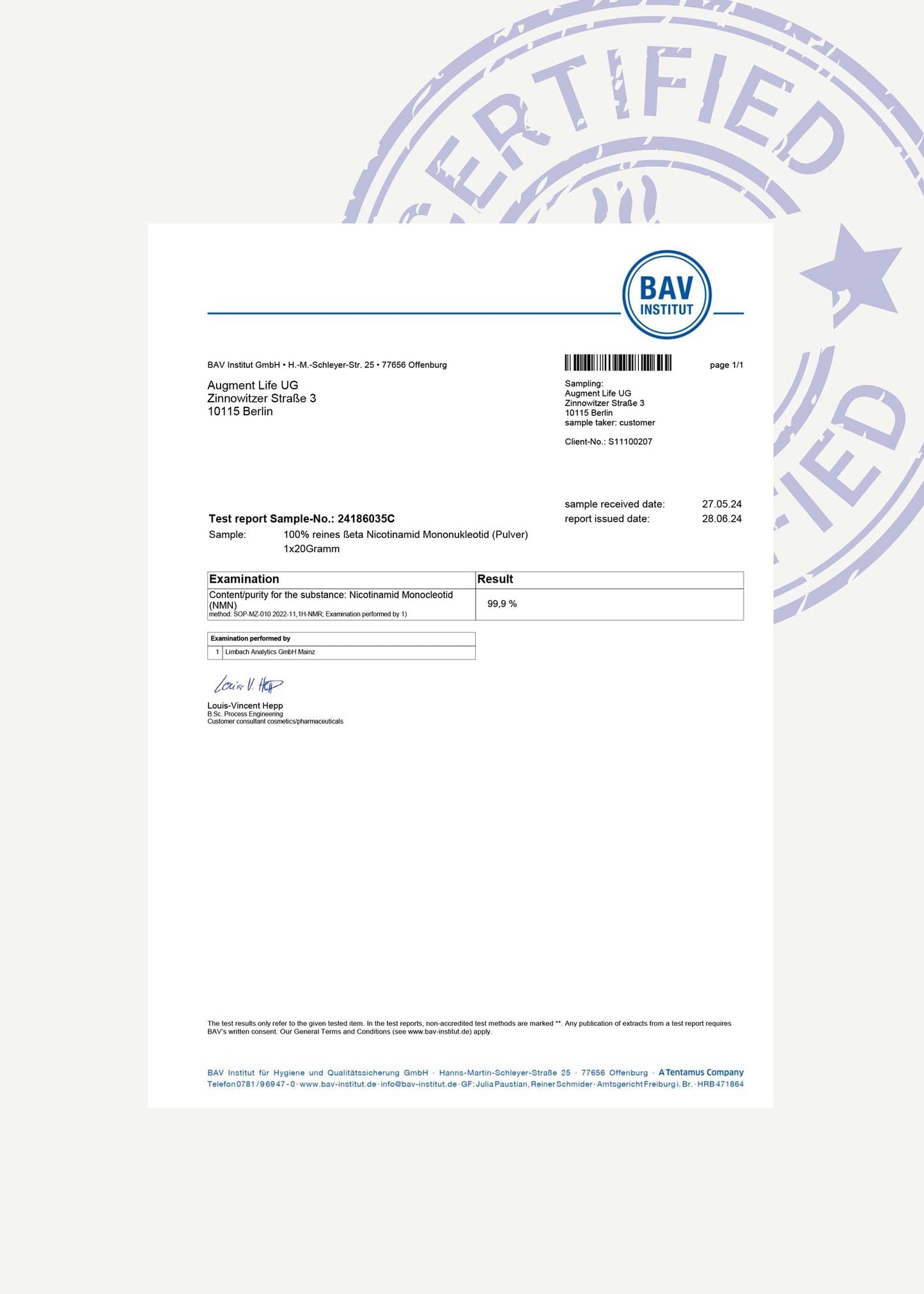 Nikotinamidmononukleotid - 250 mg - 99% Ren- NMN