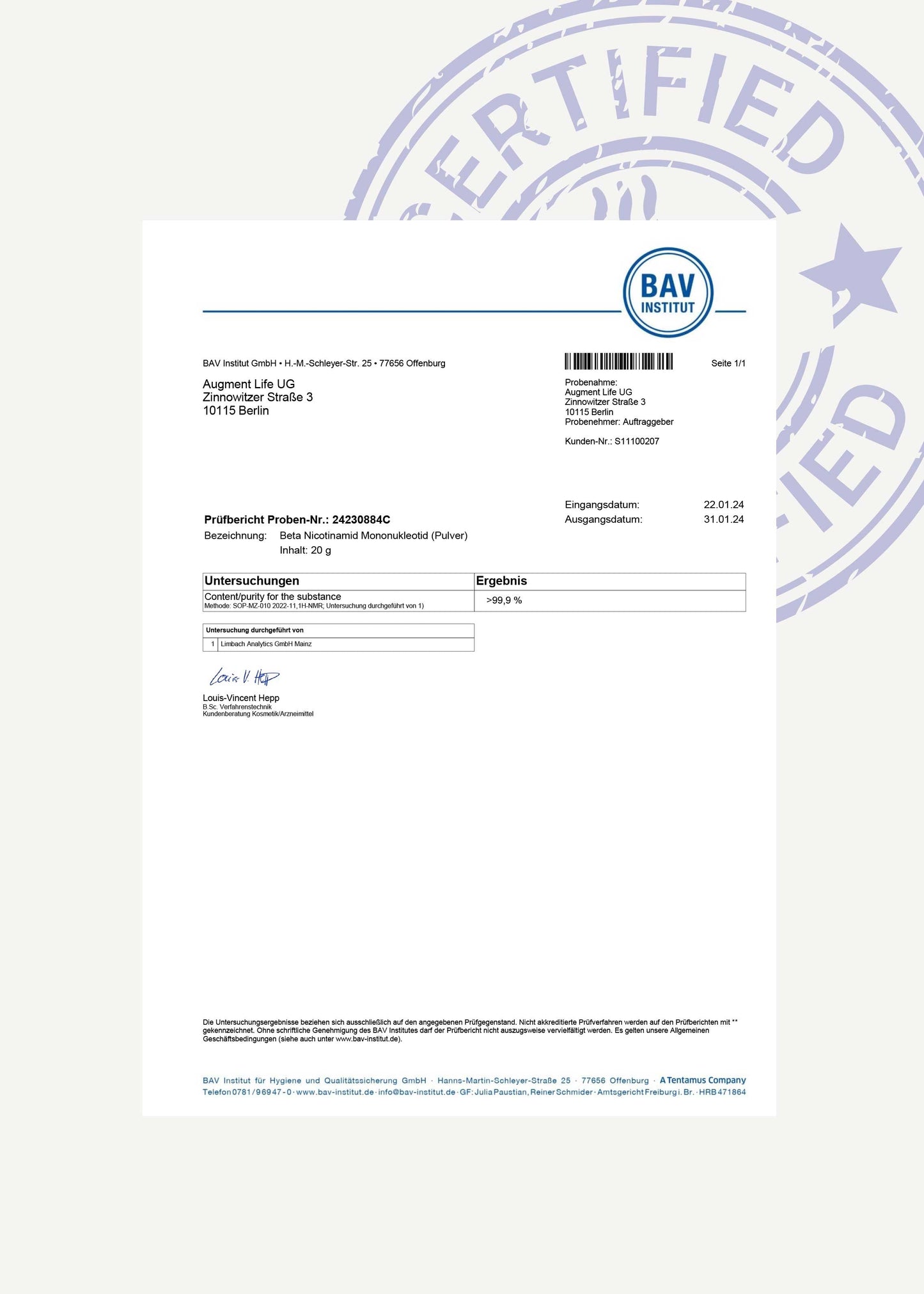 Nikotinamidmononukleotid - 250 mg - 99% Ren- NMN